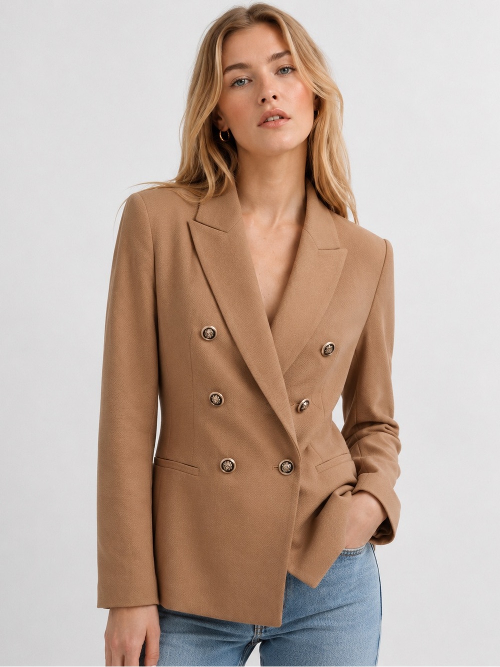Zara Camel Double-Breasted Blazer